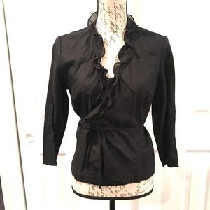 Willi Smith Black Ruffle Wrap Blouse